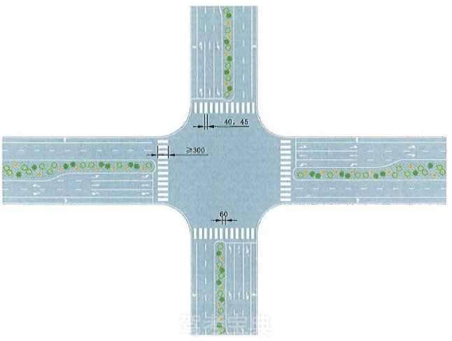 与道路中心线垂直的人行横道线